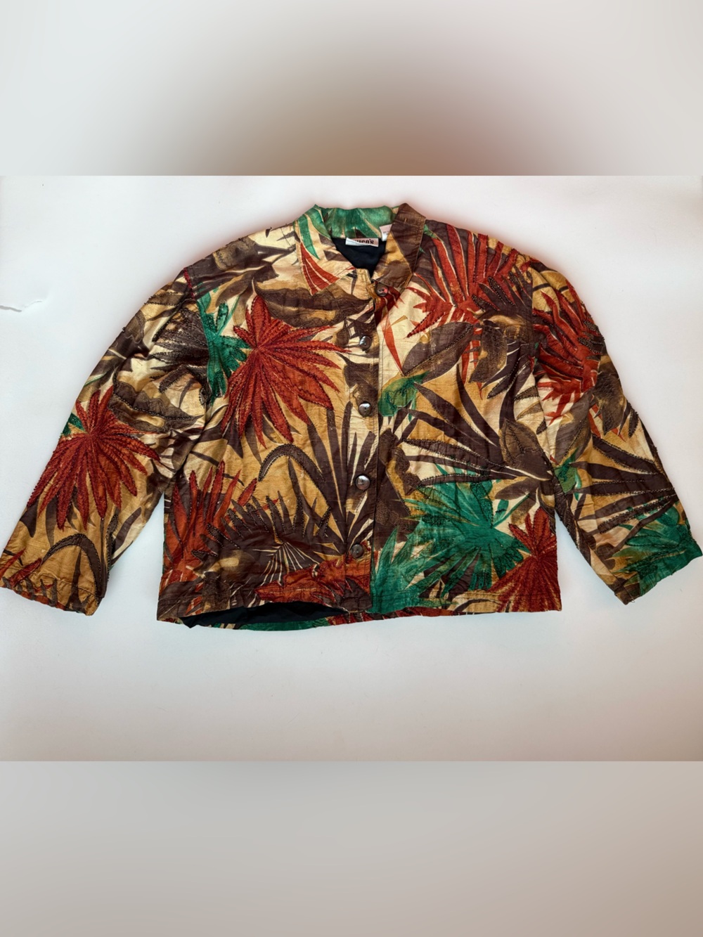 Chico’s Design Silk Beaded Embroidered Floral Jacket Lined Women’s Size Medium